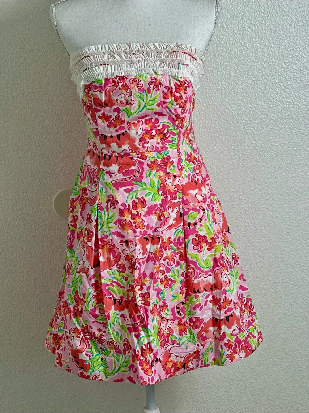 Lilly Pulitzer Ferra Strapless Mini Dress “call Me Kitty Cat” Print Size 2 - Picture 2 of 10